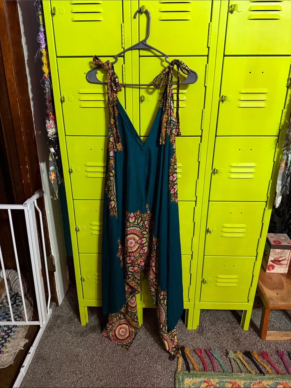 Teal Printed Tie-Shoulder Jumpsuit